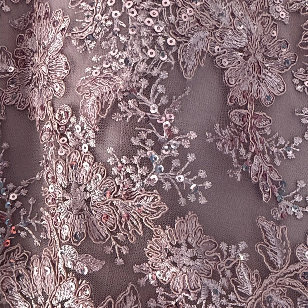 Dusty Rose Lace Top Chiffon Evening Dress - Picture 3 of 5